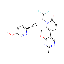 COc1ccc([C@H]2C[C@@H]2COc2nc(C)ncc2-c2ccc(=O)n(CC(F)F)c2)nc1 ZINC000209435264