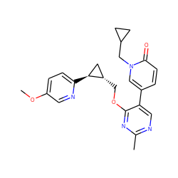 COc1ccc([C@H]2C[C@@H]2COc2nc(C)ncc2-c2ccc(=O)n(CC3CC3)c2)nc1 ZINC000222634257