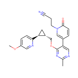 COc1ccc([C@H]2C[C@@H]2COc2nc(C)ncc2-c2ccc(=O)n(CCC#N)c2)nc1 ZINC000209435312