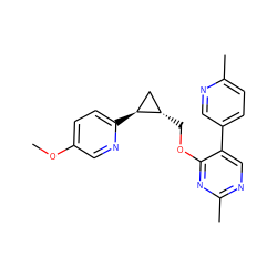 COc1ccc([C@H]2C[C@@H]2COc2nc(C)ncc2-c2ccc(C)nc2)nc1 ZINC000149507724