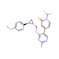 COc1ccc([C@H]2C[C@@H]2COc2nc(C)ncc2-c2ccn(C(F)F)c(=O)c2)nc1 ZINC000209427236