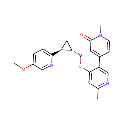 COc1ccc([C@H]2C[C@@H]2COc2nc(C)ncc2-c2ccn(C)c(=O)c2)nc1 ZINC000209443457