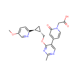 COc1ccc([C@H]2C[C@@H]2COc2nc(C)ncc2-c2ccn(CC(=O)O)c(=O)c2)nc1 ZINC000222631870