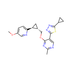 COc1ccc([C@H]2C[C@@H]2COc2nc(C)ncc2-c2nnc(C3CC3)s2)nc1 ZINC000149616943