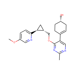 COc1ccc([C@H]2C[C@@H]2COc2nc(C)ncc2C2=CC[C@@H](O)CC2)nc1 ZINC000149568434