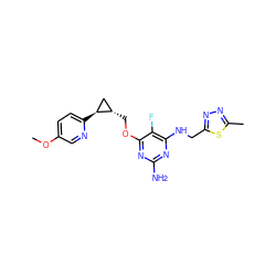 COc1ccc([C@H]2C[C@@H]2COc2nc(N)nc(NCc3nnc(C)s3)c2F)nc1 ZINC000205803355