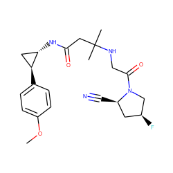 COc1ccc([C@H]2C[C@@H]2NC(=O)CC(C)(C)NCC(=O)N2C[C@@H](F)C[C@H]2C#N)cc1 ZINC000040866658