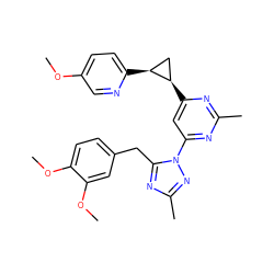 COc1ccc([C@H]2C[C@H]2c2cc(-n3nc(C)nc3Cc3ccc(OC)c(OC)c3)nc(C)n2)nc1 ZINC000205278677