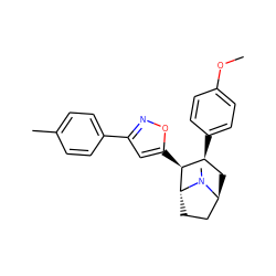 COc1ccc([C@H]2C[C@H]3CC[C@H]([C@H]2c2cc(-c4ccc(C)cc4)no2)N3C)cc1 ZINC000101221951