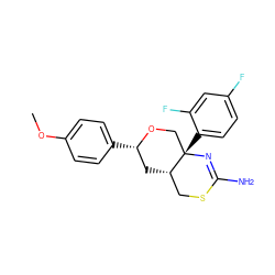 COc1ccc([C@H]2C[C@H]3CSC(N)=N[C@@]3(c3ccc(F)cc3F)CO2)cc1 ZINC000221091011