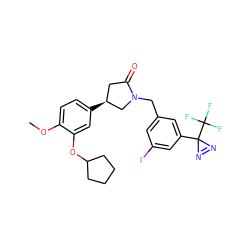 COc1ccc([C@H]2CC(=O)N(Cc3cc(I)cc(C4(C(F)(F)F)N=N4)c3)C2)cc1OC1CCCC1 ZINC000027301561