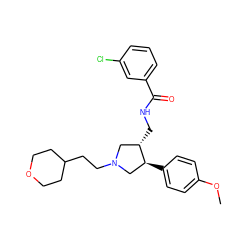 COc1ccc([C@H]2CN(CCC3CCOCC3)C[C@@H]2CNC(=O)c2cccc(Cl)c2)cc1 ZINC000071318136