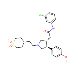 COc1ccc([C@H]2CN(CCC3CCS(=O)(=O)CC3)C[C@@H]2CC(=O)Nc2cccc(Cl)c2)cc1 ZINC000071329284