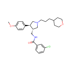 COc1ccc([C@H]2CN(CCCC3CCOCC3)C[C@@H]2CNC(=O)c2cccc(Cl)c2)cc1 ZINC000071316039