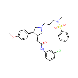 COc1ccc([C@H]2CN(CCCN(C)S(=O)(=O)c3ccccc3)C[C@@H]2CC(=O)Nc2cccc(Cl)c2)cc1 ZINC000071296450