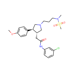 COc1ccc([C@H]2CN(CCCN(C)S(C)(=O)=O)C[C@@H]2CC(=O)Nc2cccc(Cl)c2)cc1 ZINC000071296476