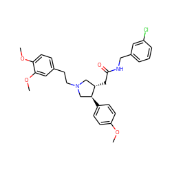 COc1ccc([C@H]2CN(CCc3ccc(OC)c(OC)c3)C[C@@H]2CC(=O)NCc2cccc(Cl)c2)cc1 ZINC000071296970