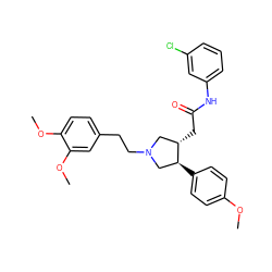 COc1ccc([C@H]2CN(CCc3ccc(OC)c(OC)c3)C[C@@H]2CC(=O)Nc2cccc(Cl)c2)cc1 ZINC000071296987