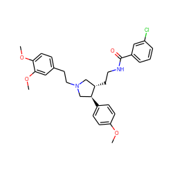 COc1ccc([C@H]2CN(CCc3ccc(OC)c(OC)c3)C[C@@H]2CCNC(=O)c2cccc(Cl)c2)cc1 ZINC000071330694