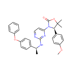 COc1ccc([C@H]2N(c3ccnc(N[C@@H](C)c4ccc(Oc5ccccc5)cc4)n3)C(=O)OC2(C)C)cc1 ZINC000221129218