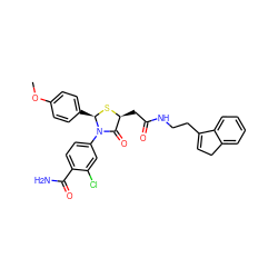 COc1ccc([C@H]2S[C@@H](CC(=O)NCCC3=CCc4ccccc43)C(=O)N2c2ccc(C(N)=O)c(Cl)c2)cc1 ZINC000042890664