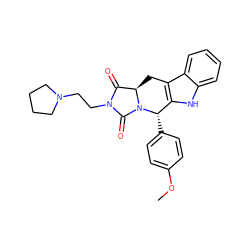 COc1ccc([C@H]2c3[nH]c4ccccc4c3C[C@@H]3C(=O)N(CCN4CCCC4)C(=O)N23)cc1 ZINC000012360854