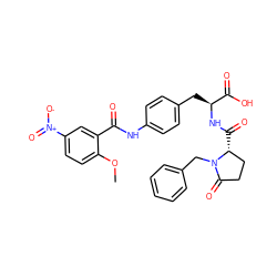 COc1ccc([N+](=O)[O-])cc1C(=O)Nc1ccc(C[C@H](NC(=O)[C@@H]2CCC(=O)N2Cc2ccccc2)C(=O)O)cc1 ZINC000027842626