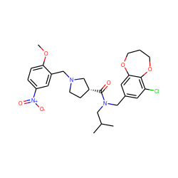 COc1ccc([N+](=O)[O-])cc1CN1CC[C@@H](C(=O)N(Cc2cc(Cl)c3c(c2)OCCCO3)CC(C)C)C1 ZINC000114099042