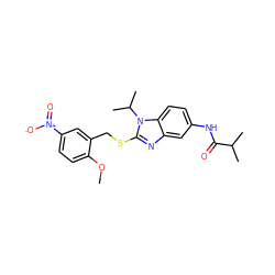 COc1ccc([N+](=O)[O-])cc1CSc1nc2cc(NC(=O)C(C)C)ccc2n1C(C)C ZINC000028525036