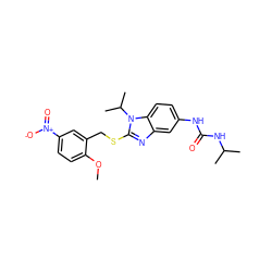 COc1ccc([N+](=O)[O-])cc1CSc1nc2cc(NC(=O)NC(C)C)ccc2n1C(C)C ZINC000028523617