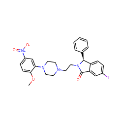 COc1ccc([N+](=O)[O-])cc1N1CCN(CCN2C(=O)c3cc(I)ccc3[C@@H]2c2ccccc2)CC1 ZINC000029396602