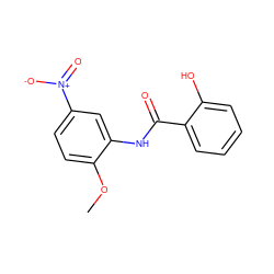 COc1ccc([N+](=O)[O-])cc1NC(=O)c1ccccc1O ZINC000020258786