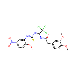 COc1ccc([N+](=O)[O-])cc1NC(=S)N[C@H](NC(=O)Cc1ccc(OC)c(OC)c1)C(Cl)(Cl)Cl ZINC000008687508