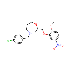 COc1ccc([N+](=O)[O-])cc1OC[C@@H]1CN(Cc2ccc(Cl)cc2)CCCO1 ZINC000013579687