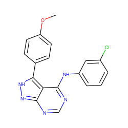 COc1ccc(-c2[nH]nc3ncnc(Nc4cccc(Cl)c4)c23)cc1 ZINC000003815269