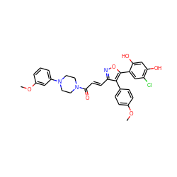 COc1ccc(-c2c(/C=C/C(=O)N3CCN(c4cccc(OC)c4)CC3)noc2-c2cc(Cl)c(O)cc2O)cc1 ZINC000299841172