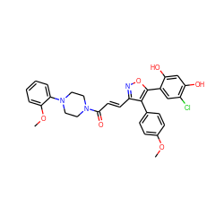 COc1ccc(-c2c(/C=C/C(=O)N3CCN(c4ccccc4OC)CC3)noc2-c2cc(Cl)c(O)cc2O)cc1 ZINC000299838978