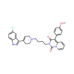 COc1ccc(-c2c(=O)n(CCCCN3CC=C(c4c[nH]c5ccc(F)cc45)CC3)c(=O)n3ccccc23)cc1 ZINC000299854701