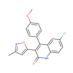 COc1ccc(-c2c(-c3cc(C)no3)c(=O)[nH]c3ccc(Cl)cc23)cc1 ZINC000029126236