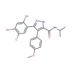 COc1ccc(-c2c(-c3cc(Cl)c(O)cc3O)n[nH]c2C(=O)NC(C)C)cc1 ZINC000004617894