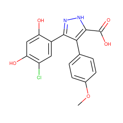 COc1ccc(-c2c(-c3cc(Cl)c(O)cc3O)n[nH]c2C(=O)O)cc1 ZINC000004617889