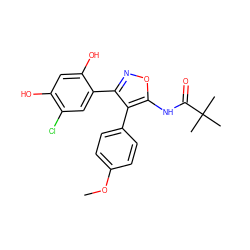 COc1ccc(-c2c(-c3cc(Cl)c(O)cc3O)noc2NC(=O)C(C)(C)C)cc1 ZINC000299831525