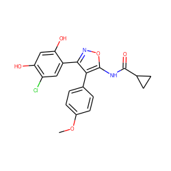 COc1ccc(-c2c(-c3cc(Cl)c(O)cc3O)noc2NC(=O)C2CC2)cc1 ZINC000299831505