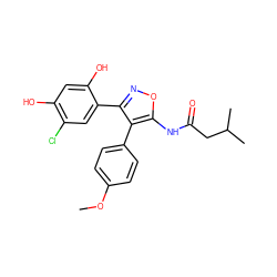 COc1ccc(-c2c(-c3cc(Cl)c(O)cc3O)noc2NC(=O)CC(C)C)cc1 ZINC000299836193