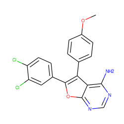 COc1ccc(-c2c(-c3ccc(Cl)c(Cl)c3)oc3ncnc(N)c23)cc1 ZINC000014945094