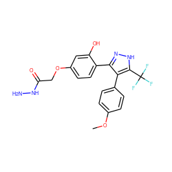 COc1ccc(-c2c(-c3ccc(OCC(=O)NN)cc3O)n[nH]c2C(F)(F)F)cc1 ZINC000018046579