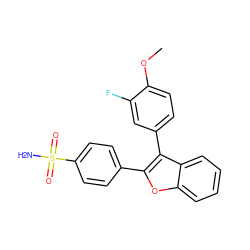 COc1ccc(-c2c(-c3ccc(S(N)(=O)=O)cc3)oc3ccccc23)cc1F ZINC000003814577