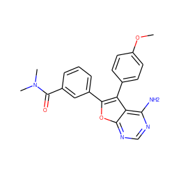 COc1ccc(-c2c(-c3cccc(C(=O)N(C)C)c3)oc3ncnc(N)c23)cc1 ZINC000014945098