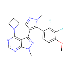 COc1ccc(-c2c(-c3nn(C)c4ncnc(N5CCC5)c34)cnn2C)c(F)c1F ZINC000169706119