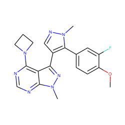 COc1ccc(-c2c(-c3nn(C)c4ncnc(N5CCC5)c34)cnn2C)cc1F ZINC000169706106